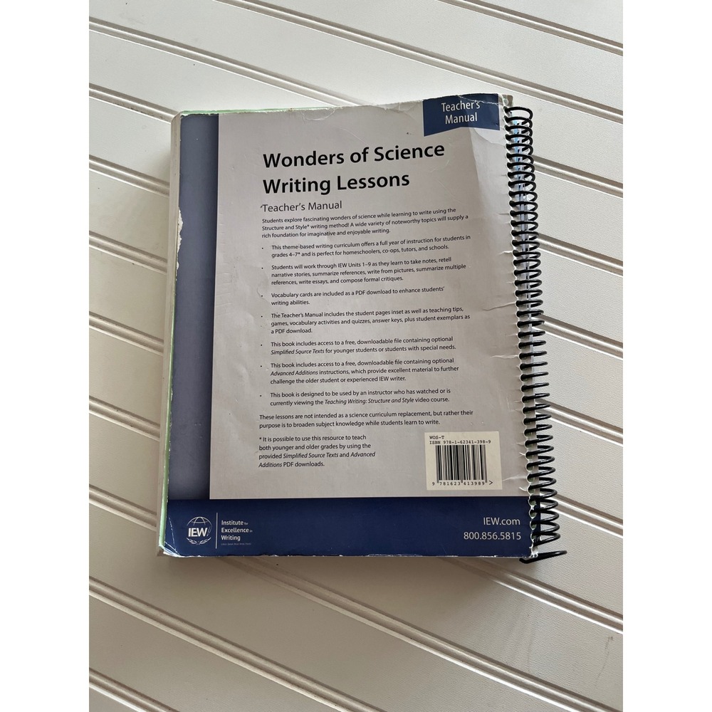 IEW Wonders of Science Writing Lessons Teacher Manual Structure and Style 1st Ed - Picture 4 of 4